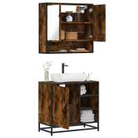 vidaXL Set de muebles baño 2 pzas madera contrachapada en color Roble ahumado/Marrón roble/Gris sonoma y más | almacenamiento funcional diseño moderno para baño dormitorio sala - details 0