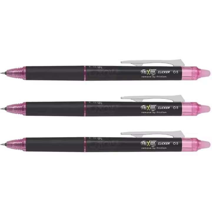 Pilot Bolígrafo Frixion Point Clicker Punta Aguja 0,5mm Retráctil Grip Tinta Borrable Rosa (Pack de 3) - 1