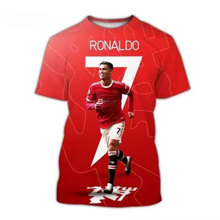 Camiseta De Verano 3D De Fútbol Estrella Cristiano Ronaldo Para Hombre Oversized Camiseta Nueva Cuello En V Manga Corta Tops Transpirable - 1