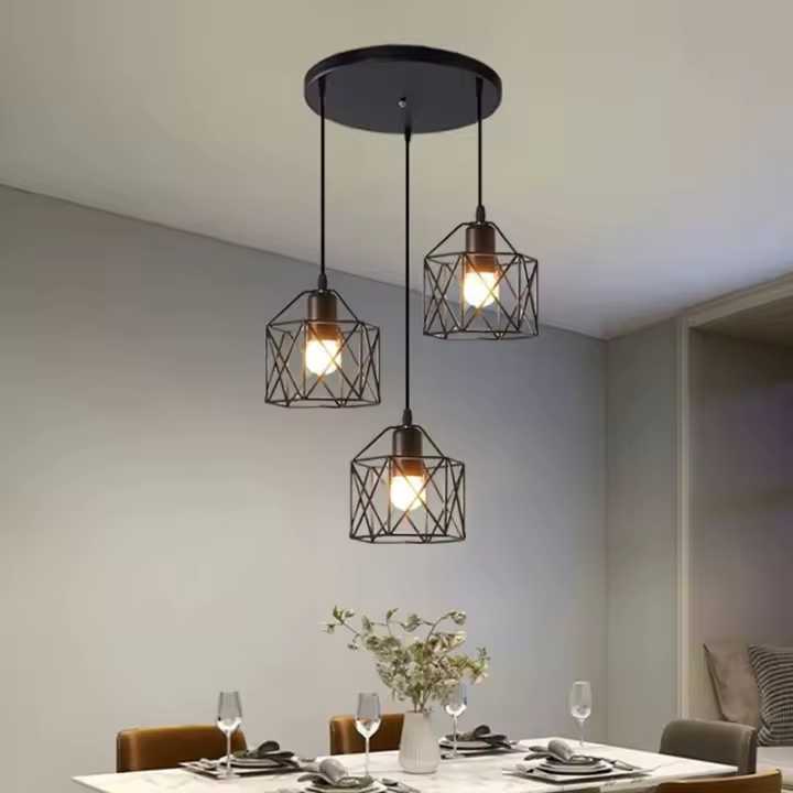 Lámpara Colgante Vintage De 3 Cabezas E27 Negro Para Sala De Estar Comedor Iluminación De Metal Adecuada Para Habitaciones Y Hoteles - 1