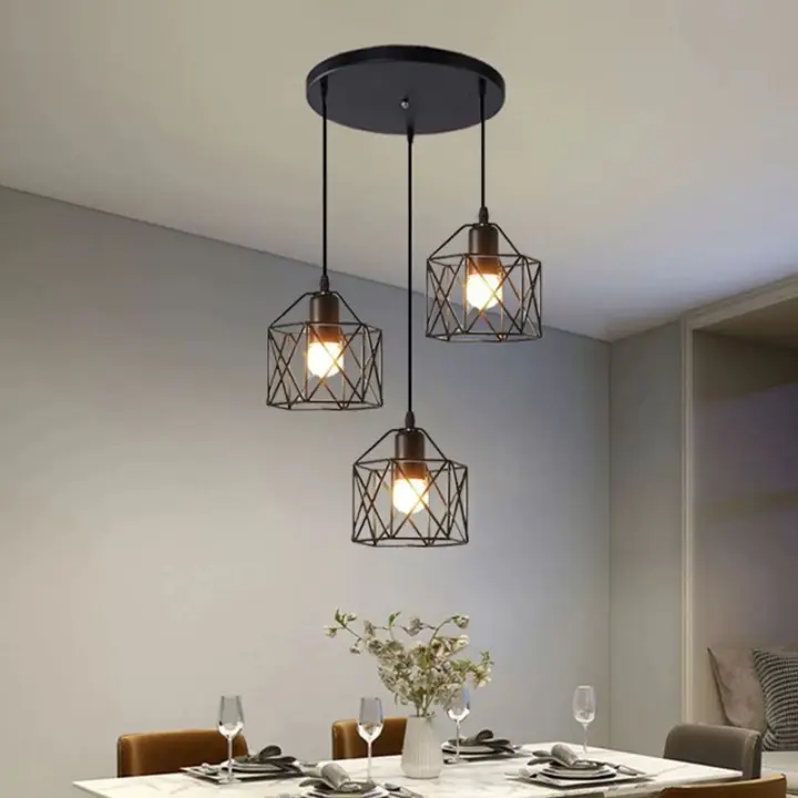 Lámpara Colgante Vintage De 3 Cabezas E27 Negro Para Sala De Estar Comedor Iluminación De Metal Adecuada Para Habitaciones Y Hoteles - 1