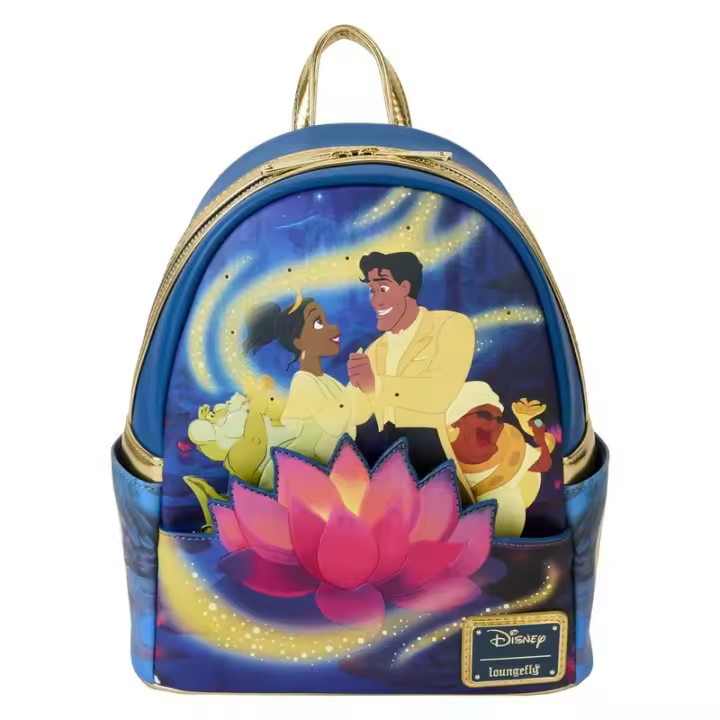 Mochila 15th Anniversary Tiana y El Sapo Disney Loungefly 26cm. Mochila ergonómica con amplio espacio. Diseño resistente y versátil para llevar tus pertenencias con estilo. - 1