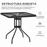 Outsunny Mesa de Jardín Cuadrada Mesa de Comedor Exterior 76x76x72 cm con Agujero para Sombrilla y Encimera de Vidrio Templado para Patio Terraza Negro - details 5