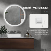 Kleankin Espejo de baño con iluminación, Espejo de comparación, Ø 70 cm, con 3 colores de Luz, IP44, interruptor táctil, antivaho para Baños modernos. - details 0