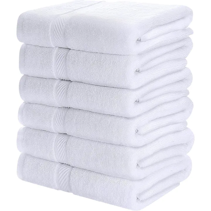 Paquete de 6 Juego de Toallas de baño, 100% Algodón Hilado en Anillo (60x120 CM) Mediana, Alta absorción, Secado, Toallas de Hotel, SPA y Baño de Primera Calidad (Blanco) - 1