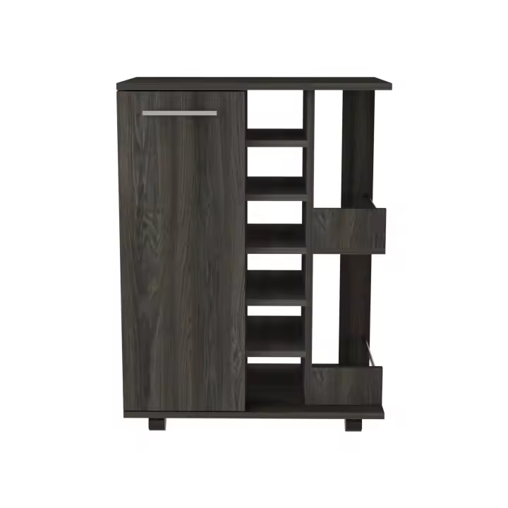 TUHOME Carrito de Bar, Bar Cart, con botellero y ruedas, Wengue Madera manufacturada Salón-Bar - 1