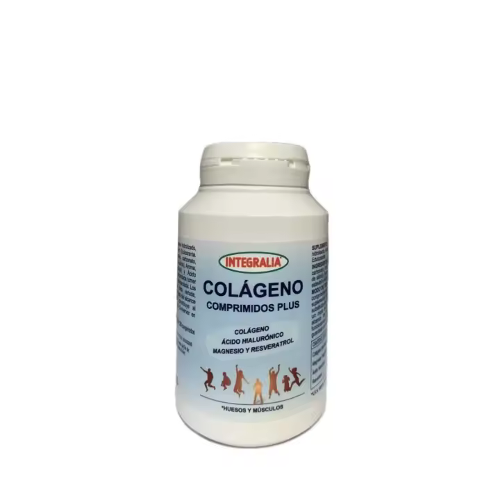 Colageno comprimidos plus 120 comprimidos. Integralia. Elaborado a base de Colágeno, Ácido Hialurónico, Magnesio y Resveratrol.  Beneficia la condición de los huesos, articulaciones y cartílagos, y promueve el  funcionamiento adecuado de ligamentos. - 1