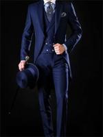 Traje De Boda Formal Para Hombre Azul Marino 3 Piezas Con Chaqueta De Pico Y Pantalones Chaleco Ajustado Tuxedos Casuales - details 2