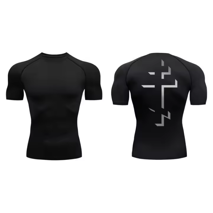 Camiseta De Compresión Con Gráfico De Cruz Para Hombres Sudadera Deportiva Rápida Secado Para Gimnasio Y Correr - 1