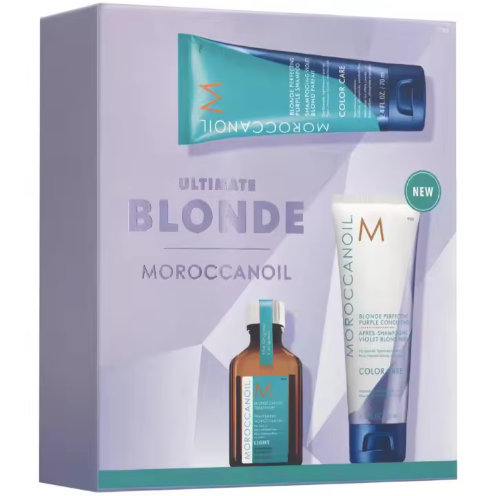 Pack Moroccaoil Ultimate Blonde - Champú violeta  70ml, Acondicionador violeta 70ml y Tratamiento moroccanoil light 25ml - 1