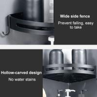 Estante De Pared Para Baño Y Ducha Negro Triangular Sin Perforar Soporte De Almacenamiento Para Detergentes Y Artículos De Higiene Personal - details 2