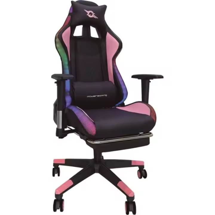 Silla PowerGaming LED RGB V2 Rosa con Reposapiés - 1