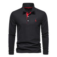 Camisa Polo Para Hombre AIOPESON 2023 Con Bordado De Ciervo Manga Larga Color Sólido Estilo Casual Business Anti-Shrink - details 11