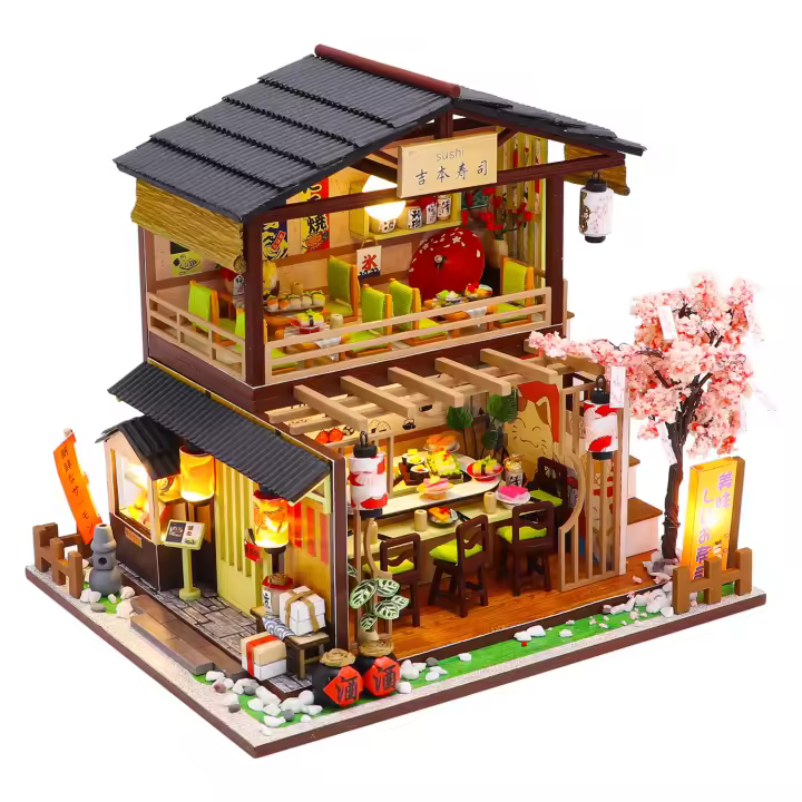 DAM. Restaurante de sushi Yoshimoto. Maqueta 3D realista con gran detalle y luces led. 22x18x20cm. - 1