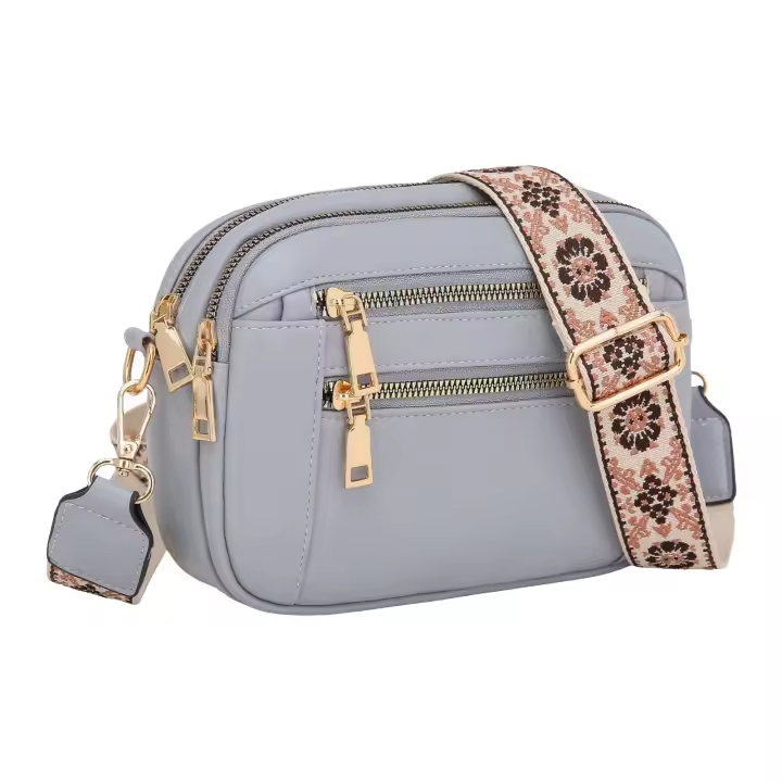 Bolsos de Mano para Mujer, Con múltiples bolsos, de PU, color lyso, a la moda, Bandolera de un solo hombro, Hecho a mano, Con Correas de Colores, Bandolera de Cuero. - 1
