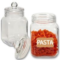 MundoTarros 2 Tarros de Vidrio Hermético Cuadrado de 1,2L – Botes de Cristal Transparente Resistente con Tapa para almacenar pasta, café, galletas, harina y alimentos secos | Incluye Etiquetas - details 0