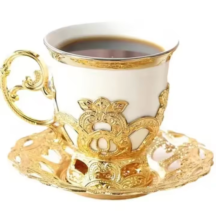 Taza De Café Turco De Cerámica Con Borde Dorado Para Ramadan Juego De Taza Y Taza Con Estilo Clásico Europeo Para Té De La Tarde - 1