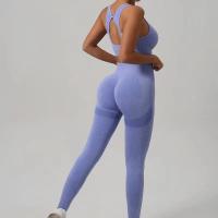 Conjunto De Yoga Para Mujer Sin Costuras Beauty Back Sports Bra Y Leggings De Elevación Glúteos Ropa De Gimnasio Transpirable Fitness Set Para Ejercicio - details 6