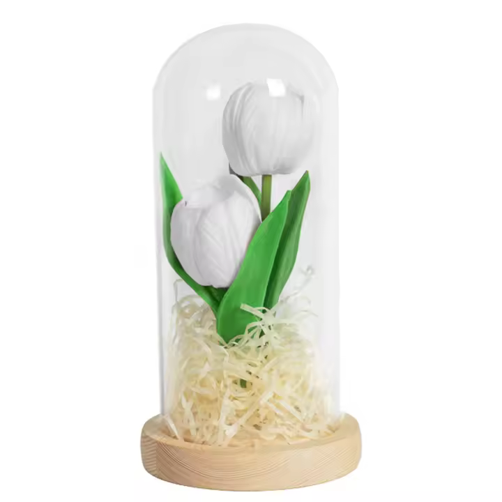 Regalo del Día de la Madre: Tulipanes iluminados en cúpula de vidrio, luz de noche con flores de tulipán LED artificiales - 1