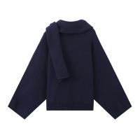Suéter De Lana Mezclada Con Estola Estilo Perezoso Versátil Para Mujer Moda Otoño E Invierno Suéter De Punto Suelto Cuello Redondo Sin Cierre - details 2