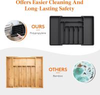 Organizador de cajones para cubiertos, organizador de utensilios expandible para cajones de cocina, bandeja ajustable para  black - details 2