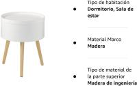 STARLEY-Mesita de Noche Mesitas de café Mesa de Centro Mesa Auxiliar con Compartimento de Almacenamiento, Patas de Madera MDF 38x38x48,5cm Blanco - details 6
