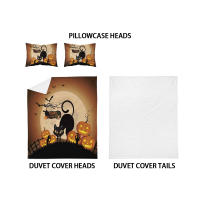Juego De Sábanas De Halloween Con Estampado De Gato Negro Calabaza Y Murciélago (1 Funda De Edredón + 2 Fundas De Cojín) 100% Poliéster 90gsm - details 7