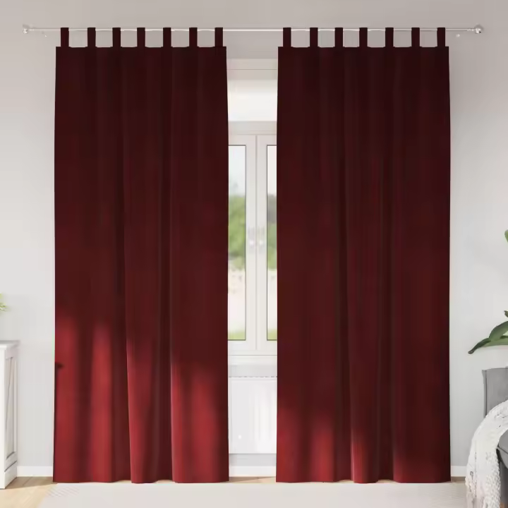 Cortinas Opacas vidaXL con Lazos de Colgar 2 piezas Rojo Vino Terciopelo - 1