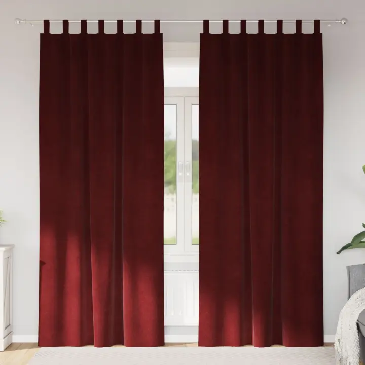 Cortinas Opacas vidaXL con Lazos de Colgar 2 piezas Rojo Vino Terciopelo - 1