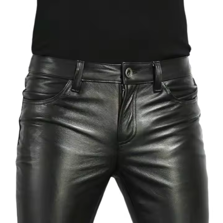 Pantalones De Cuero PU Para Hombre Estilo Rock Moda Para Club Nocturno Baile Slim Fit Faux Leather Pantalones Motociclista - 1