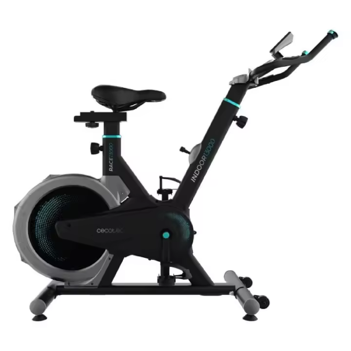 Bicicleta indoor de spinning con volante de inercia de 13 kg. pulsómetro. pantalla lcd. soporte para dispositivos. ruedas de transporte. resistencia por fricción. - 1
