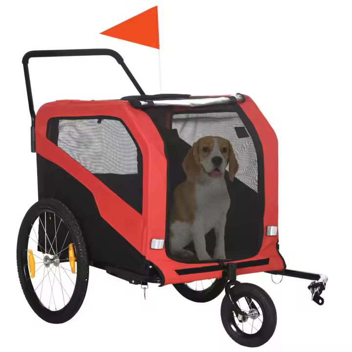 PawHUt Remolque para perros 2 en 1, remolque de bicicleta para perros, cochecito para perros con reflectores, cochecito para perros máx. 30 kg, remolque para bicicleta para perros grandes, tejido Oxford - 1