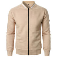 Chaqueta De Manga Larga Para Hombre Con Cuello Erguido Y Cremallera Estilo Casual Chaqueta De Patoche Con Patrón Cuadriculado - details 1