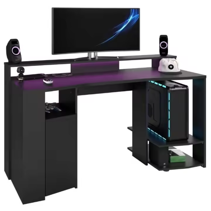 Mesa Gamer Color Negro con LED Incluido 87x152x62 cm - 1
