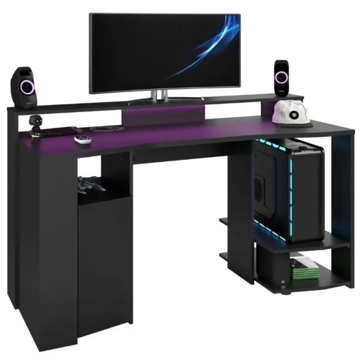 Mesa Gamer Color Negro con LED Incluido 87x152x62 cm - 1