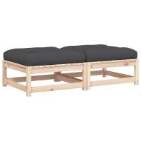 vidaXL Taburetes de jardín con cojines 2 uds madera maciza de pino Natural y negro, Natural y girs, Marrón pino Conjunto Terraza Muebles Jardín Exterior Juego de Muebles de jardín Mueble Jardín Exterior Muebles de Salon Exterior - details 0