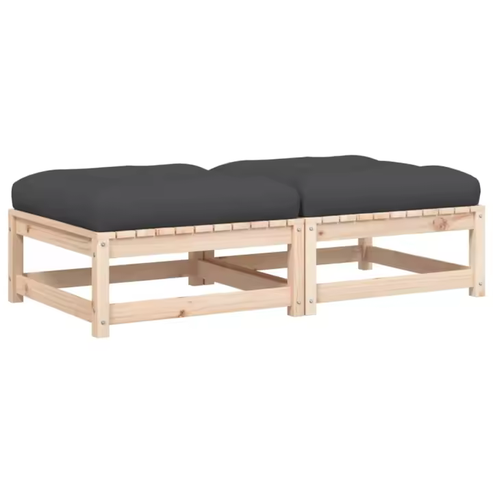vidaXL Taburetes de jardín con cojines 2 uds madera maciza de pino Natural y negro, Natural y girs, Marrón pino Conjunto Terraza Muebles Jardín Exterior Juego de Muebles de jardín Mueble Jardín Exterior Muebles de Salon Exterior - 1