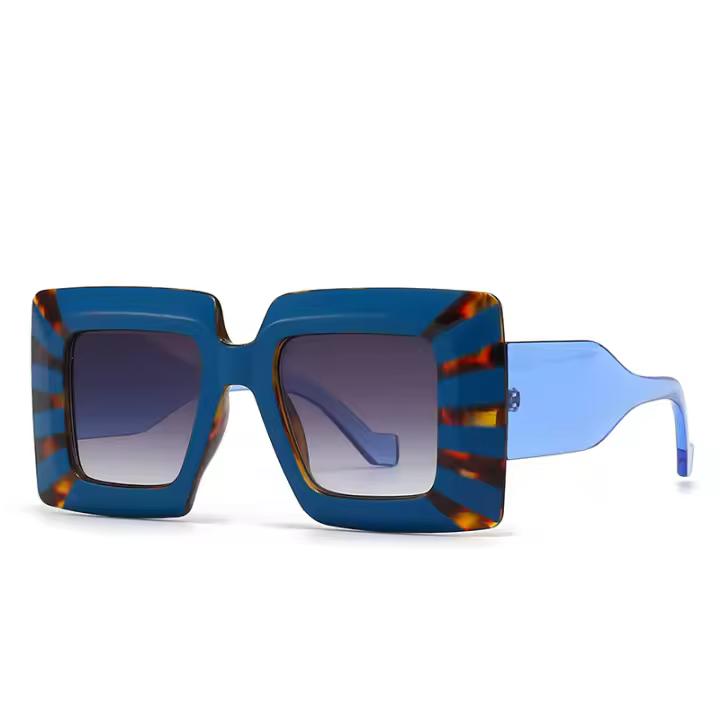 Gafas de sol cuadradas con estampado de cebra de gran tamaño para mujer, gafas de sol con marco grande a rayas en contraste, gafas de sol a la moda para hombre, gafas de sol Vintage, pierna ancha lentes niña vasos Vent - 1