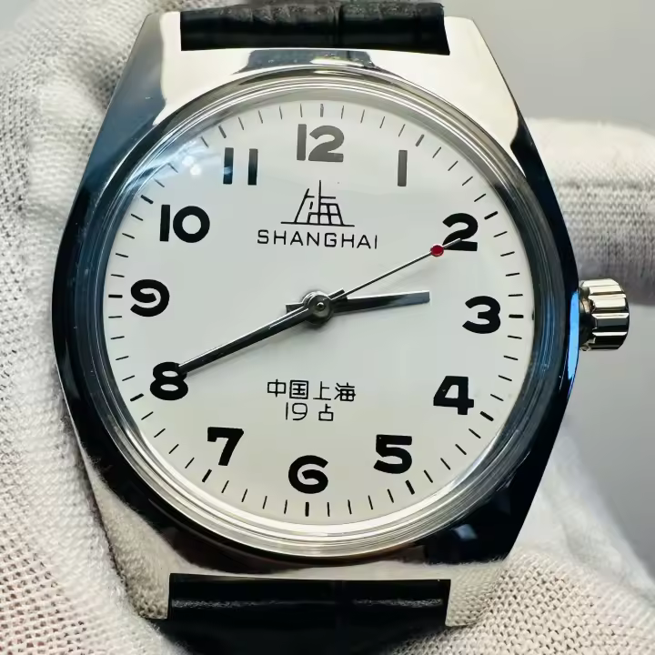 Reloj Mecánico Para Hombre Shanghai 7120 De 36mm Vintage Con Corrección De Agua 3Bar Cuarzo Arábigo Acero Inoxidable Y Correa De Cuero - 1