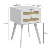 HOMCOM Mesita de Noche Blanca Mesilla de Noche Estilo Cannage con 2 Cajones y Elemento de Ratán Mesita Auxiliar Pequeña para Dormitorio Salón 40x40x60 cm - details 2