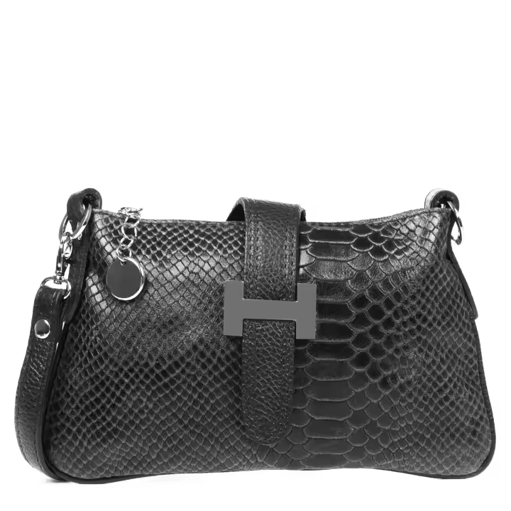 Firenze Artegiani. Allerona Bolso de mano Mujer.Piel auténtica Gamuza Grabado Serpiente. Made in Italy. Vera Pelle Italiana. - 1