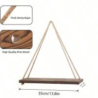 1PC Estante Colgante De Madera Con Correa De Lino Decoración De Pared Para Sala De Estar Y Jardín Soporte Para Macetas De Plantas Estilo Clásico Posmodernista - details 4
