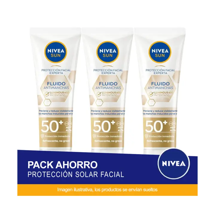 NIVEA SUN Pack ahorro Protección Facial Fluido Antimanchas Luminous 630 FP50+. Protección UV alta. Pack de 3 unidades - 1