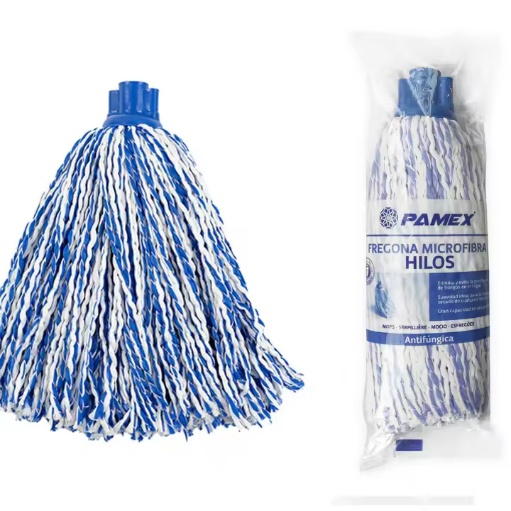 PAMEX 24 Fregonas Ecológica de Hilo Bicolor Ecológica Limpieza Sostenible para Hogar Fregona para Todo Tipo de Superficies Super Absorbente y Resistente Caja de 24 Unidades de fregona resistente y duradera - 1