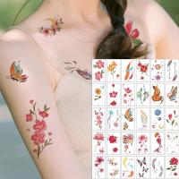 30pcs Tatuajes Temporales Impermeables 3D Con Colores De Mariposa Rosa Flor Y Plumas Para Niñas Mujeres Y Hombres Arte Corporal Falso Tatuaje - details 3