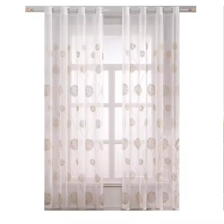 Cortina Cortinas con Ojales Bordadas en Gasa Transparente - 2 Piezas - 1