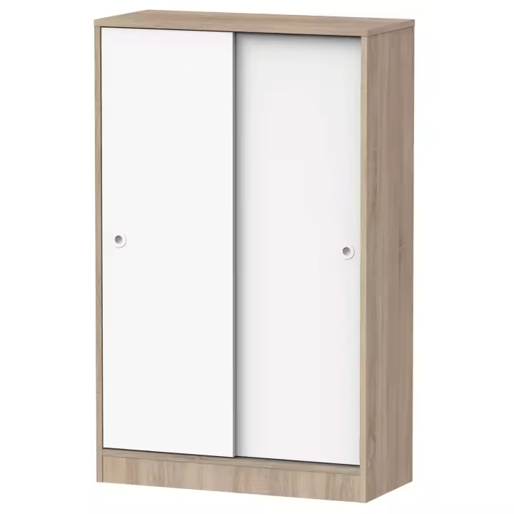 Armario Multiusos Bajo 2 Puertas Correderas Roble Cambrian y Blanco 74x33 cm - 1