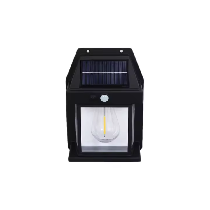 Lampara Solar Pared Exterior negro con Sensor de Movimiento. Foco Solar. Aplique Solar de pared. Lampara Vintage ideal para jardines, porches, patios, garajes. Impermeable IP65 - 1