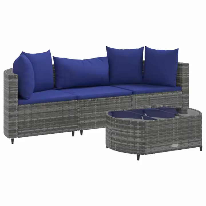 vidaXL Set de sofás de jardín 4 pzas y cojines ratán sintético gris - 1