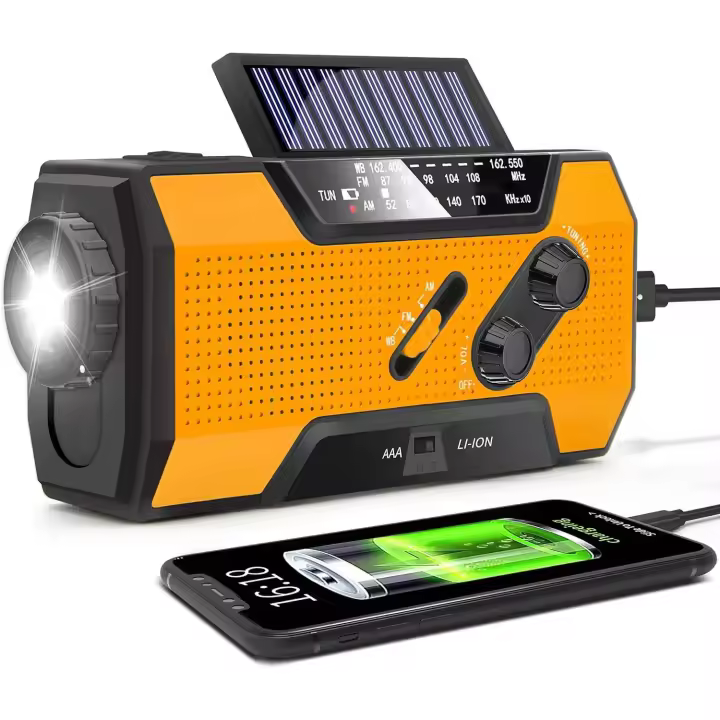 Radio portátil Power Bank Radio meteorológica de emergencia con NOAA/AM/FM USB/solar/manivela de carga alarma SOS y linterna - 1